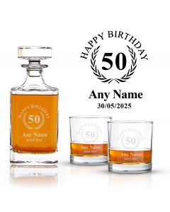 50th birthday decanter and glasses gift set.