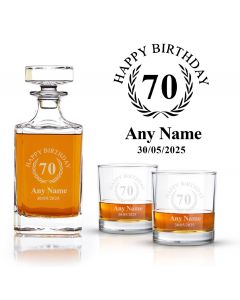 70th birthday decanter and glasses gift set.