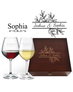 Crystal wine glasses box sets personalised gifts for couples in New Zealand.