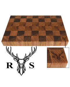 Rimu wood butchers block chopping boards engraved with a personalised stag head design