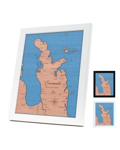 Desktop wooden map of the Coromandel Peninsula in New Zealand