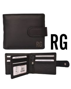 Black leather cowhide wallets for men with initials engraved
