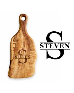 Solid HARDWOOD FOOD SERVING PADDLE BOARD ENGRAVED WITH INITIAL AND NAME THROUGH THE Centre
