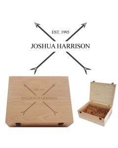 Personalised keepsake boxes for men with a crossed arrows design.