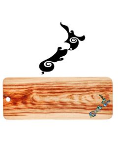 Large grazing paddle boards engraved with New Zealand islands Koru design and genuine NZ Paua Shell inlay