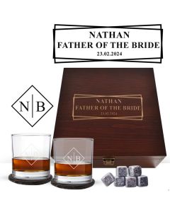 Personalised whiskey glasses box sets for the groomsman, best man and more.