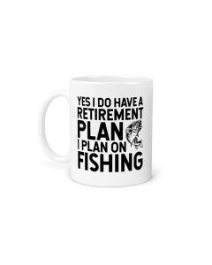Funny personalised retirement gift mugs with fishing themed design.