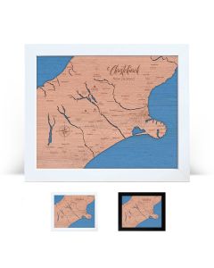 Framed wooden map of Christchurch New Zealand