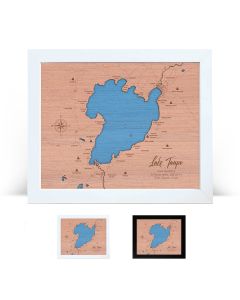 Framed wooden map of lake Taupo