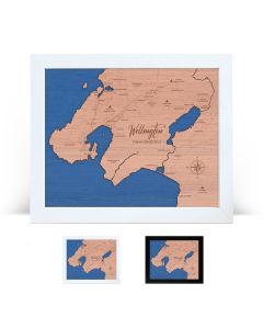 Wellington map made from wood and framed