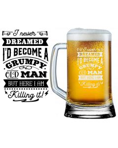 Funny beer glass grump old man killing it