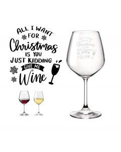 Crystal wine glass with fun Christmas themed design.