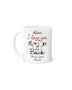 Funny personalised mugs with I love you to the moon and back design.