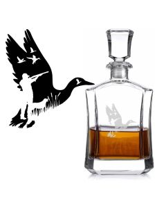 Crystal decanter with engraved duck hunter silhouette