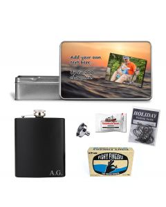 Personalised fishing themed hip flask gift set for dad
