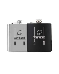 Hip flask with personalised rugby post design