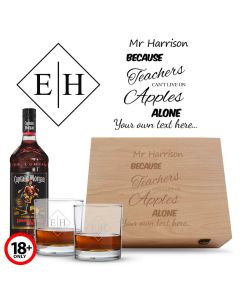 Personalised rum gift set in solid wood box for teachers