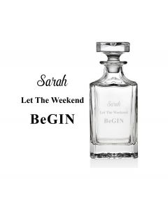 Gin decanter with funny personalised design engraved.