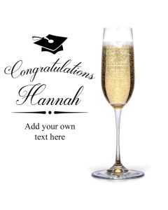 Graduation themed personalised Champagne flutes with graduation cap design.