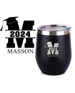 Personalised graduation gift thermal cups with initial, name and graduation year laser engraved.
