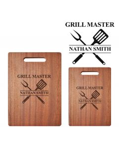 Grill master personalised wood chopping board.