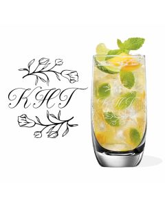 Personalised highball cocktail glasses with floral wreath design and name engraved.