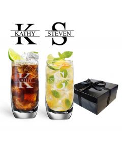 highball glasses gift set with personalised name and initial engraving