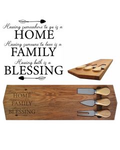 Engraved Rimu wood chopping boards with home, family, blessing design.