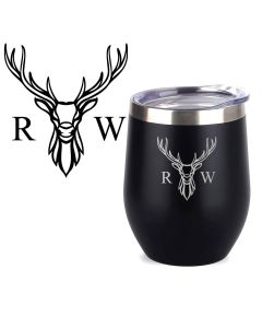 Stag design stainless steel thermal cups with initials engraved.