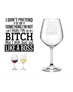 Funny wine glasses with I know I'm a bitch design laser engraved.