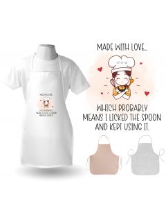 Funny kitchen aprons with made with love design which means I licked the spoon.
