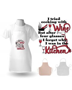 Kitchen aprons with funny wine themed design.