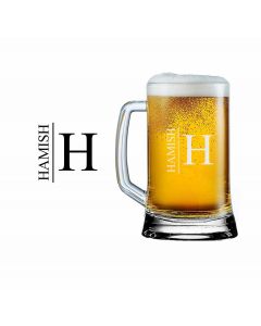 Laser engraved beer glass with initial and name