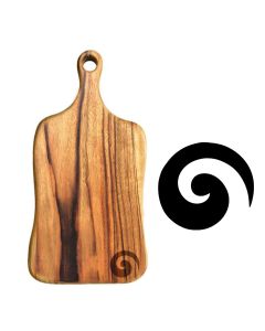 Wooden food paddle board with handle and laser engraved Koru