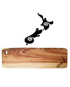 Solid wood long food platter boards engraved with Koru inspired New Zealand islands design