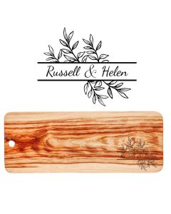Personalised large wood paddle grazer boards engraved for couples.