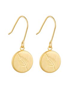 Little Taonga Round Fern Pendant Earrings in Gold