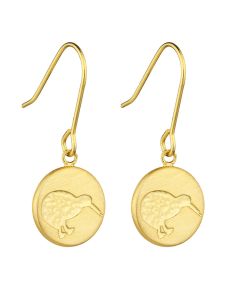 Little Taonga Round Kiwi Pendant Earrings in Gold