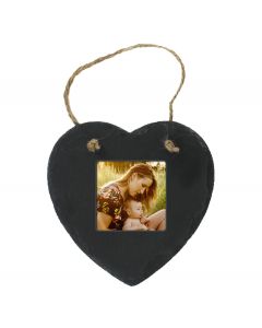 Heart shaped hanging slate photo frame