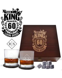 Personalised 60th birthday whiskey gift sets.