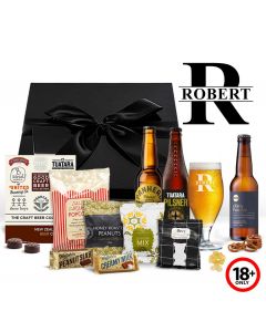 Craft beer gift box collection with personalised initial and name design.
