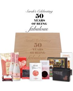 Luxury birthday gifts for women personalised hardwood gourmet hamper gift box.