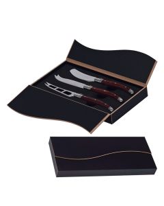 Luxury cheese knife gift sets with wooden handles in a black box.