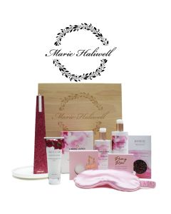 Personalised hardwood gift boxes filled with pink themed relaxation and pampering products from around New Zealand.