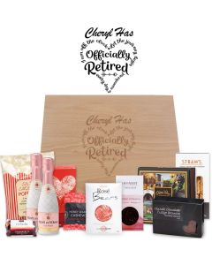 Personalised retirement gift for women luxury gourmet food and champagne gift box.