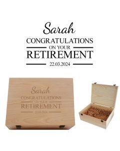 Luxury personalised retirement gift keepsake boxes.