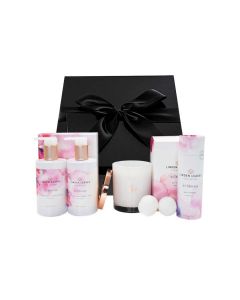 Linden Leaves Pink Petal soy candle, lotions and bath bombs gift pack
