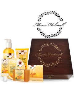 Manuka Honey gift box with personalised floral design and name engarved.