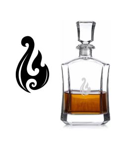 Crystal decanter laser etched with a Maori tribe fishing hook design