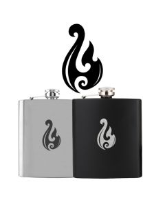 Stainless steel hip flasks engraved with Kiwiana Maori tribe fish hook design